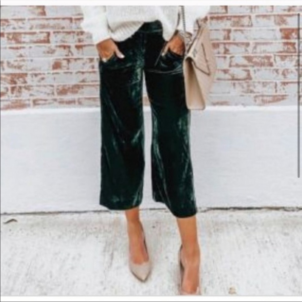Madewell Velour Gaucho Pants, Green, SZ L